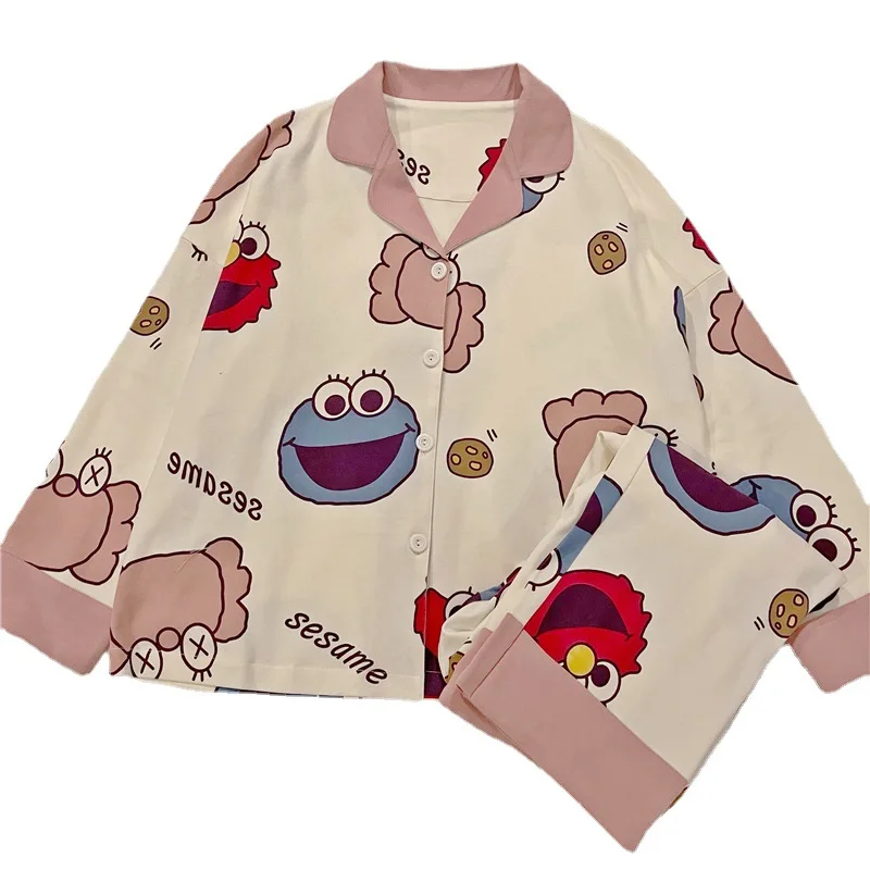 Long Sleeved Women Pijama Cartoon 2022 New Spring Pajamas Anime Home Clothes V Neck Girls Sleepwear Thin Fashion Pyjama 2 Pcs