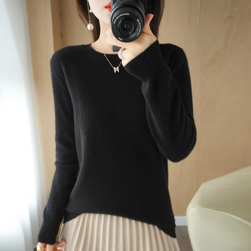 Autumn and winter new women's solid color round neck sweater pullover long-sleeved knitted bottoming shirt women's top 6