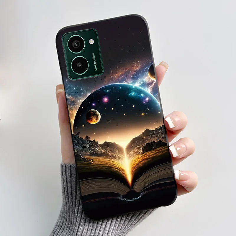 Black Case with Pink Clouds & Black Cat Design - Anti-Scratch Soft Jelly Casing