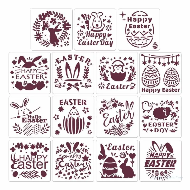 

M17F 15Pcs Easter Bunny Drawing Templates 6 '' Многоразовые ПЭТ-трафареты для пасхального подарка