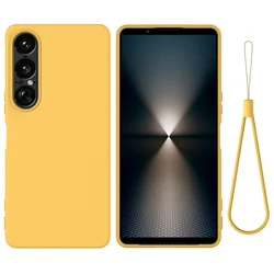 Shockproof Soft Liquid Silicone Slim Phone Case with Lanyard and Retail Package for Sony Xperia 1 V (Yellow)