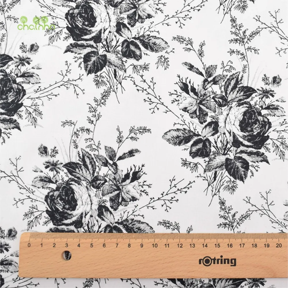 Chainho,Printed Stretch Poplin Plain Weave Cotton Fabric,DIY Quilting Sewing Dress Shirt Skirt Cloth Material,Rose Series,PCC58