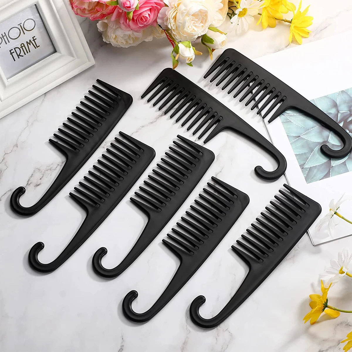 두꺼운 넓은 이빨 빗, 내열성 미용 헤어 브러시, 튼튼한 플라스틱 정전기 방지 엉킴 방지, 곱슬 젖은 머리 빗, 5 개