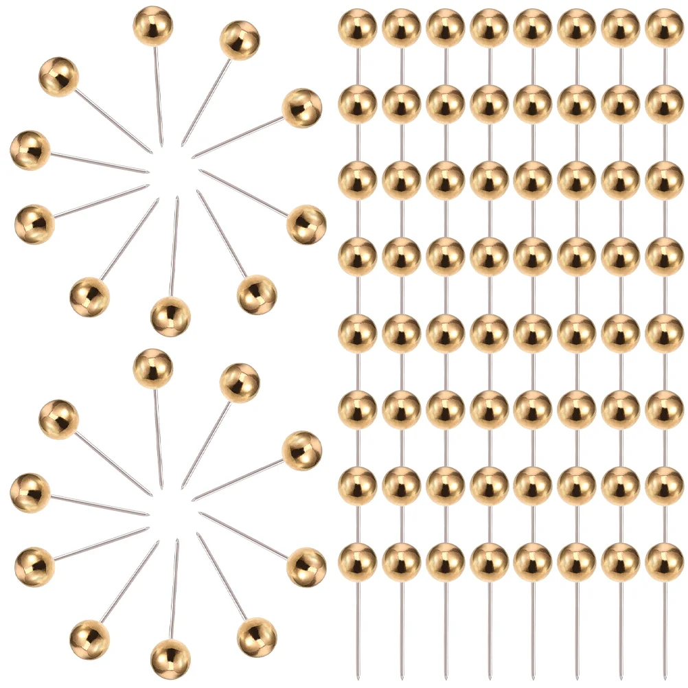 

400PCS Round Head Map Flag Push Map Tacks Metal Fixed Plastic Round Ball Needle Cork for School Home Office (Golden)