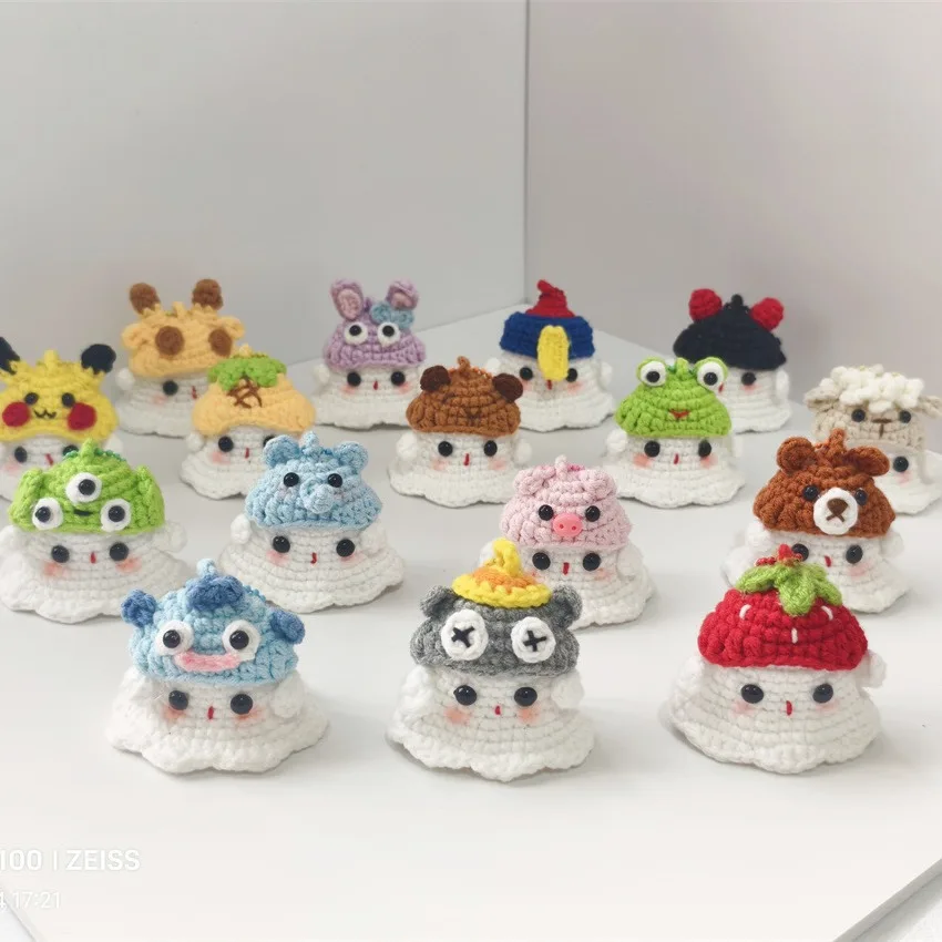 Halloween Cute Ghost Crochet Dolls Hand-woven DIY Amigurumi Finished Bag Pendant Decor Car Interior Ornaments Phone Pendant