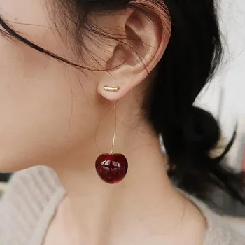 여성용 귀여운 시뮬레이션 레드 체리 골드 컬러 과일 스터드 귀걸이, 소녀 선물, 심플 드롭, 여성 패션 주얼리, 1 쌍