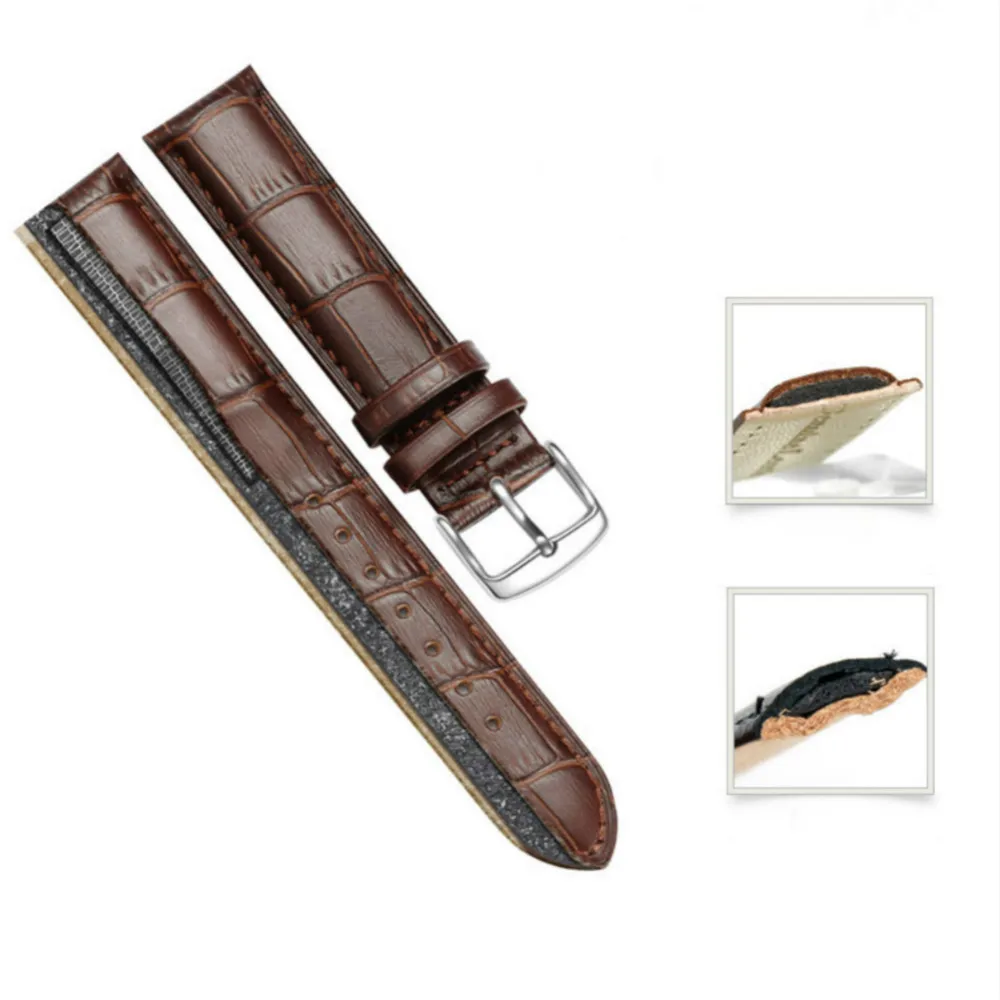 Elegant Leather Watch Band with Rose Gold Buckle - Black/Brown Strap