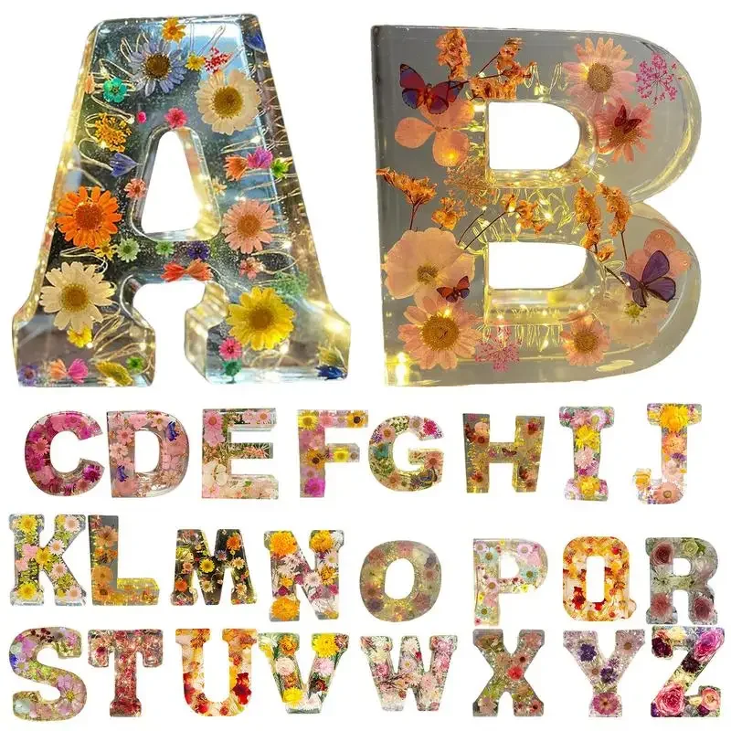 Floral Letter Night Light Alphabet Letter LED Lights Luminous Number Lamp Decorative Resin Lamp With Initial Letter & Dry Flower