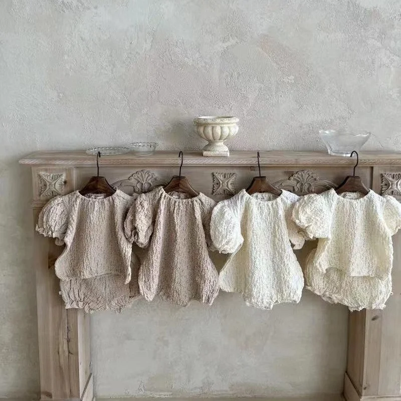 

0-2Y Vintage Baby Girls Romper Short Sleeve Summer Casual Bodysuit Toddler Girls Clothing Jumpsuits Crepe Design Outfits Set