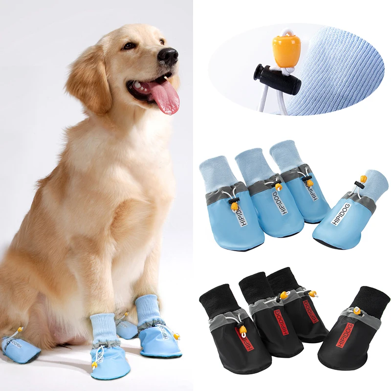 

4pcs/set Pet Dog Shoes Waterproof Dog Rain Boots Winter Warm Snow Pets Booties Anti-slip Socks Footwear For Medium Large Dogs