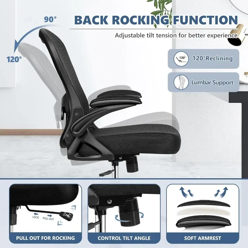 Mid Back Home Office Chair with Soft Armrest and Lumbar Support