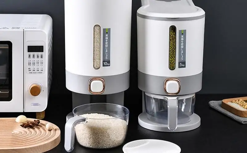 

Kitchen Rice Bucket Large Capacity Push-Type Rice Bucket with Lid Insect-Proof and Moisture-Proof Metering Rice Tank Bucket