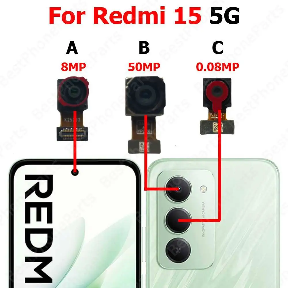 Kamera Für Xiaomi Redmi 15 5G Hinten Rückseite Vorne Gerichtete Frontal Selfie Zurück Kamera Modul Handy Teile