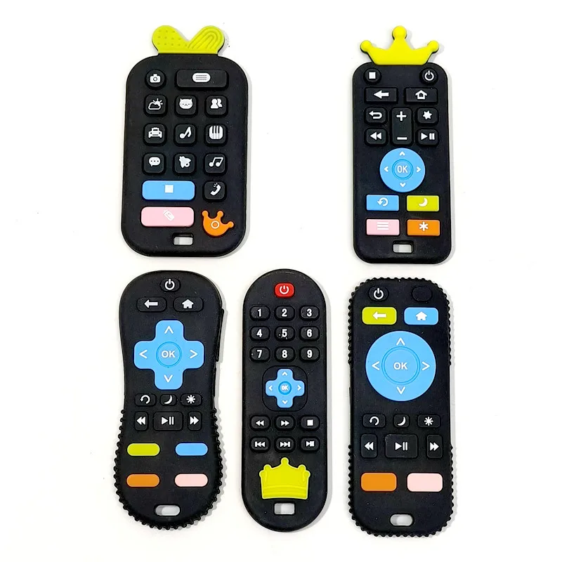 Baby silicone remote control teether baby anti-eating hand teething stick cartoon soothing bite toys