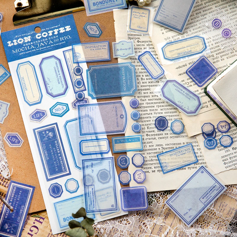 

2Sheet Vintage Stickers Label Collection Material Decorative Supplies Collage Scrapbook Office School Supplies 225*85mm
