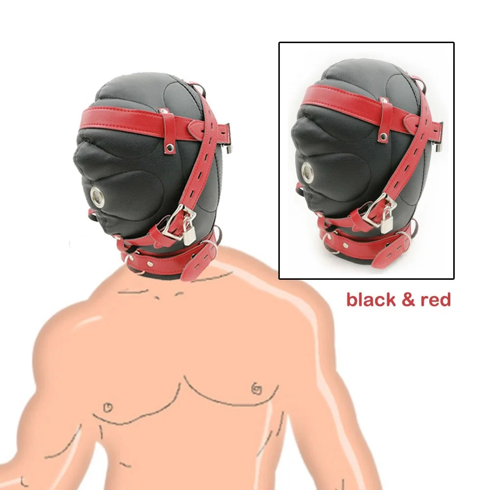 

Leather Restraints Hood Mask Enclosed Full Faced Blindfolds Mask Hood PU Leather Headgear Slave Gay Sex Toys Bdsm Bondage