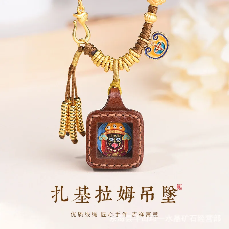 오리지널 중국 티베트 민족 스타일 펜던트 로프, Zachilam Thangka 여성 목 걸이, 골드 옐로우 부의 신 랜야드