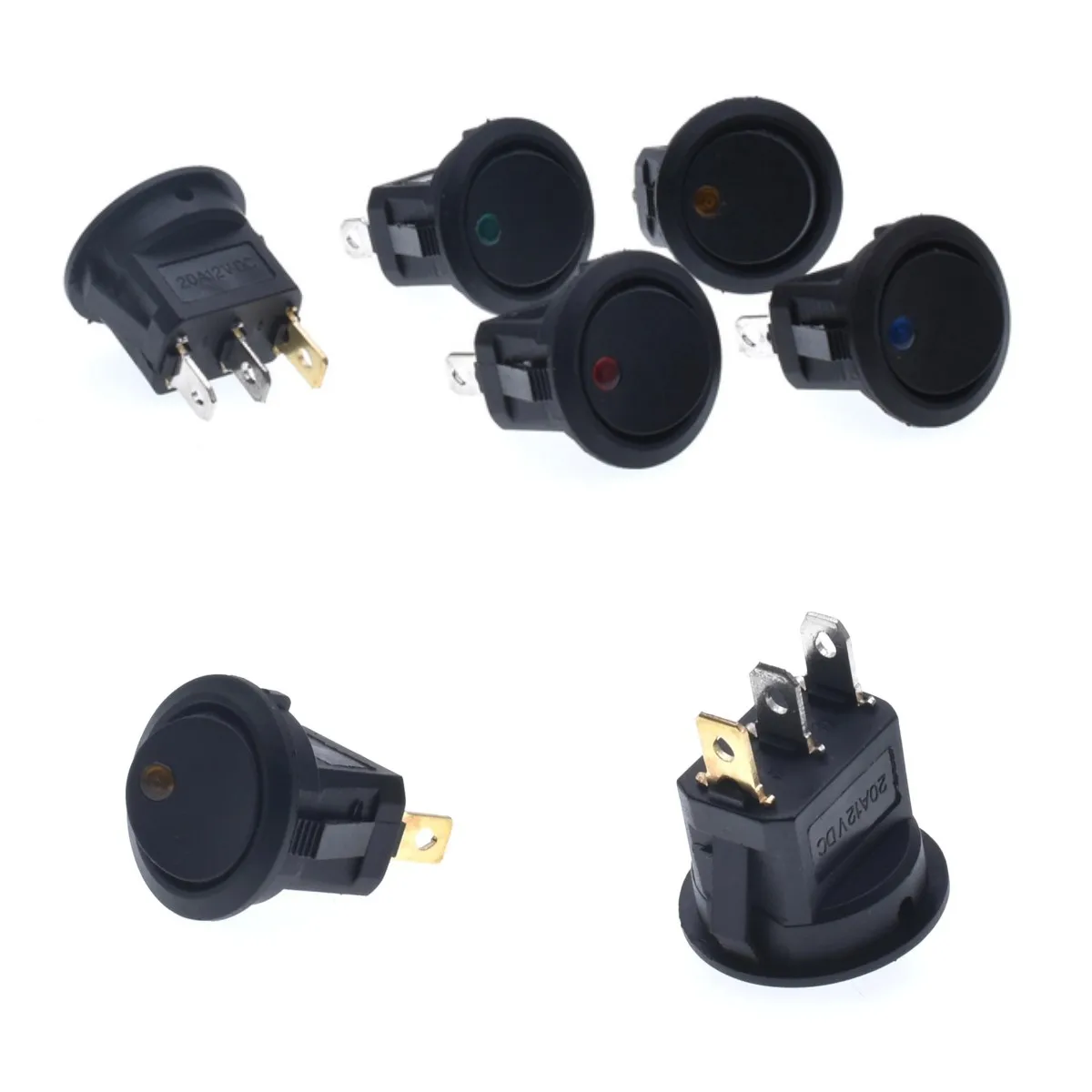 5PCS/Lot KCD1 12V 3PIN RED Black Green Blue,Cat's eye with light,Small Round DPDT Push Button Boat Power Hot Sale Rocker Switche