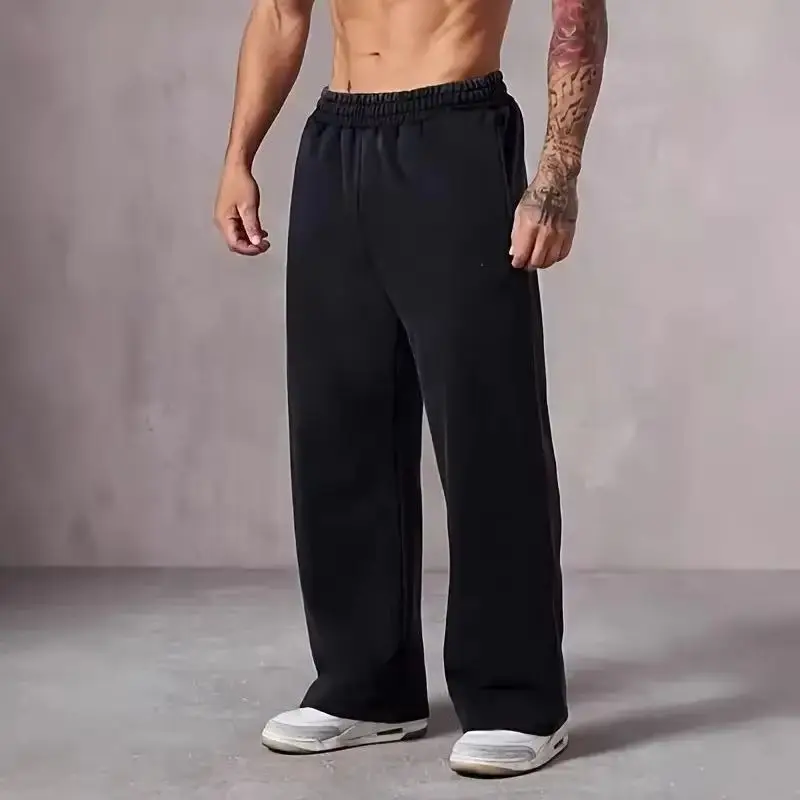 Men's Large Size Oversized Wide-Leg Sweatpants - Loose-Fit Trousers with Elastic Waist  Breathable Winter Pants