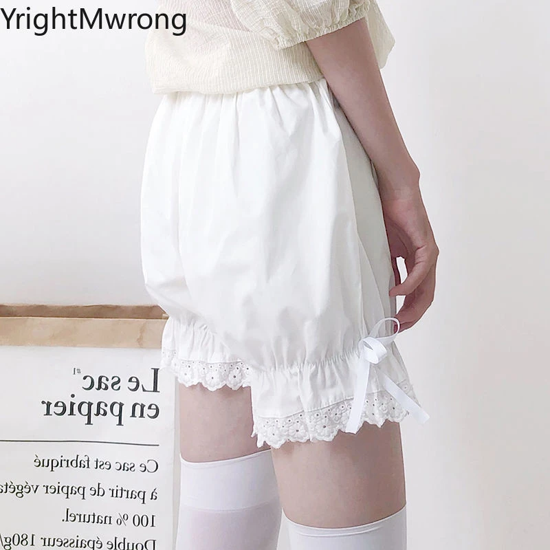 Frill Lace Ruffle Side Bow Satin Silky Short Pumpkin Hotpants Jk Sexy Kawaii Lolita Women Teenager Student Girl Slip Pettipants womens clothing