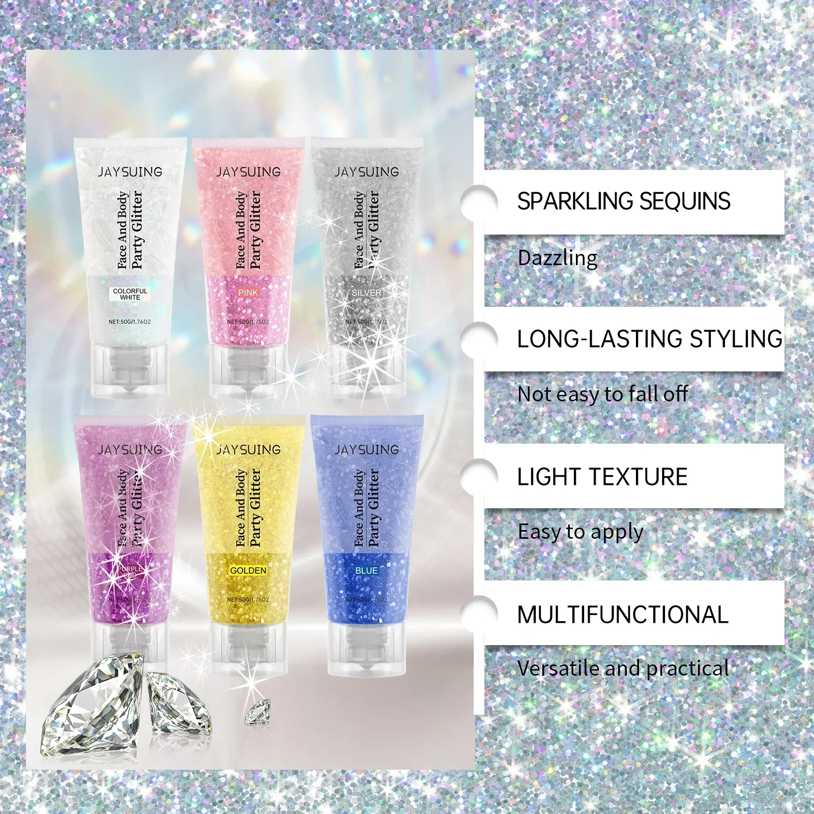 Glitter Gel Three-dimensional Body Highlighter Glitter Multicolor for Party Carnival Shine Sequins Brilliant Lasting Styling 3