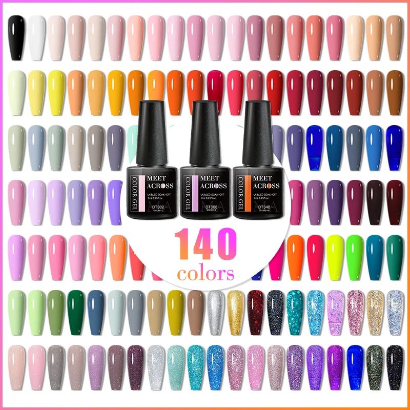 MEET ACROSS 140/9Pcs Glitter Gel Nail Polish Set Semi Permanent Hybrid Soak Off UV LED Varnish Nail Art Kits For Nails Manicure 3