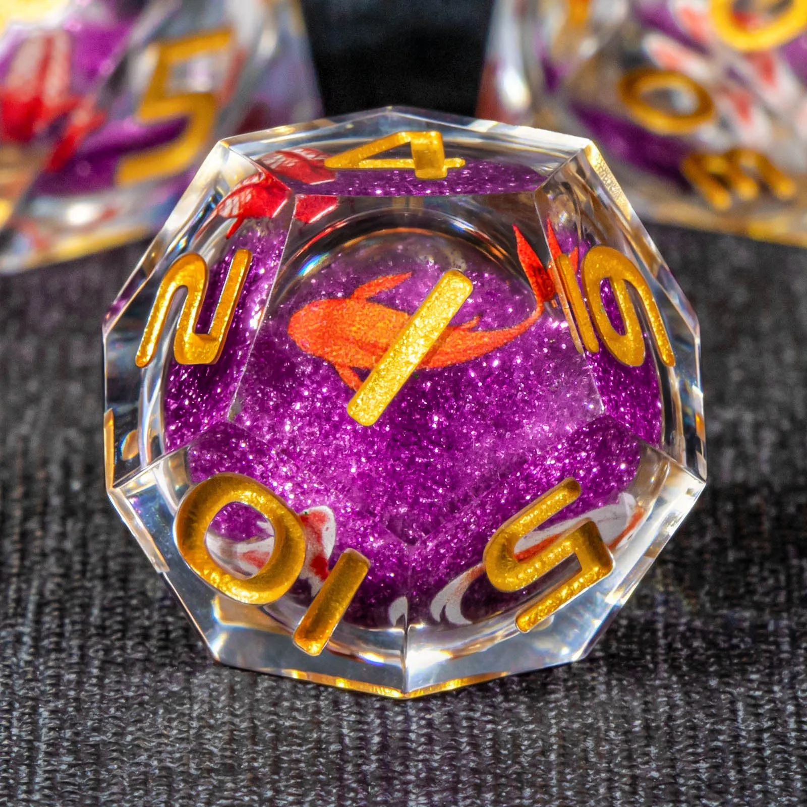 DND 주사위 세트 D&D, 액체 코어 날카로운 모서리 주사위 세트 던전 앤 드래곤, 보라색 다면체 레진 주사위 세트 롤플레잉 게임용