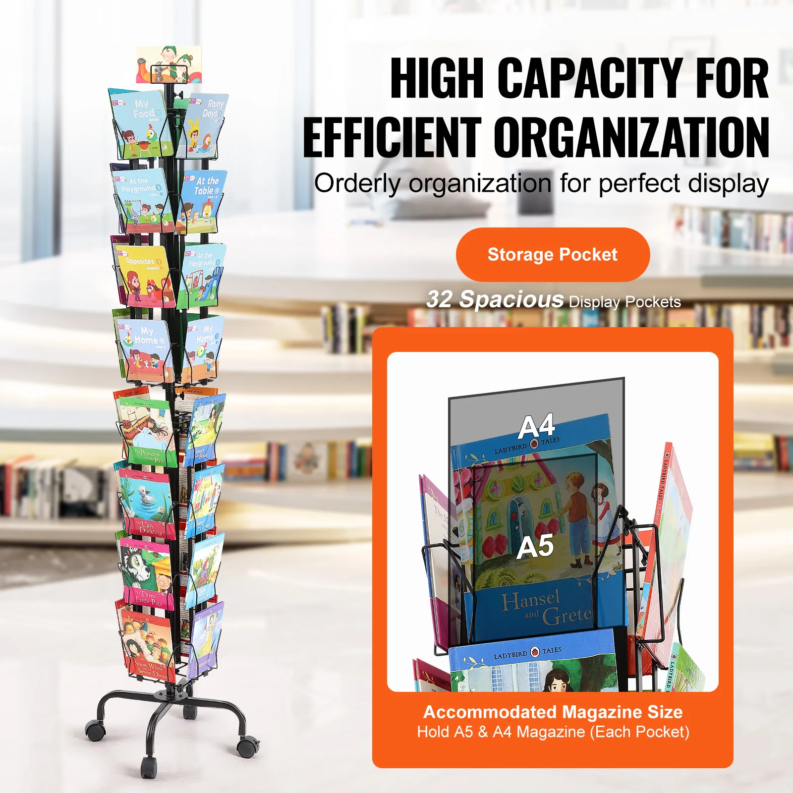 VEVOR Greeting Cards Display Rack 32 Pockets 360° Rotating Postcard Brochure Display Stand for Exhibitions Office Trade Shop 3