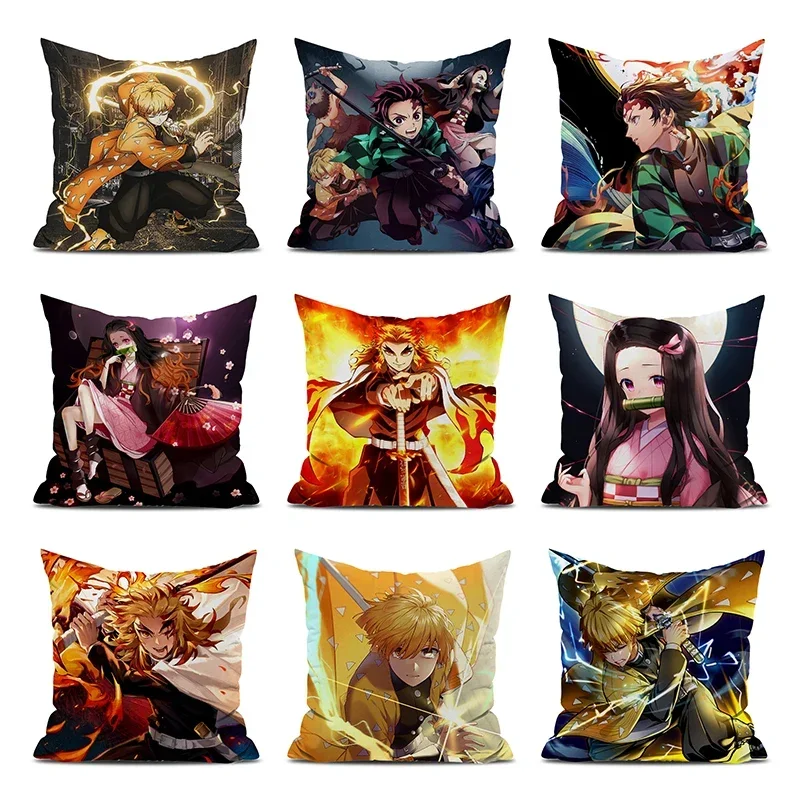 Car Decoration Demon Slayer Pillow Cover Decorative Pillows for Bed Pillowcase Decor 45x45 45x45 Cushions Covers Pilow Cases