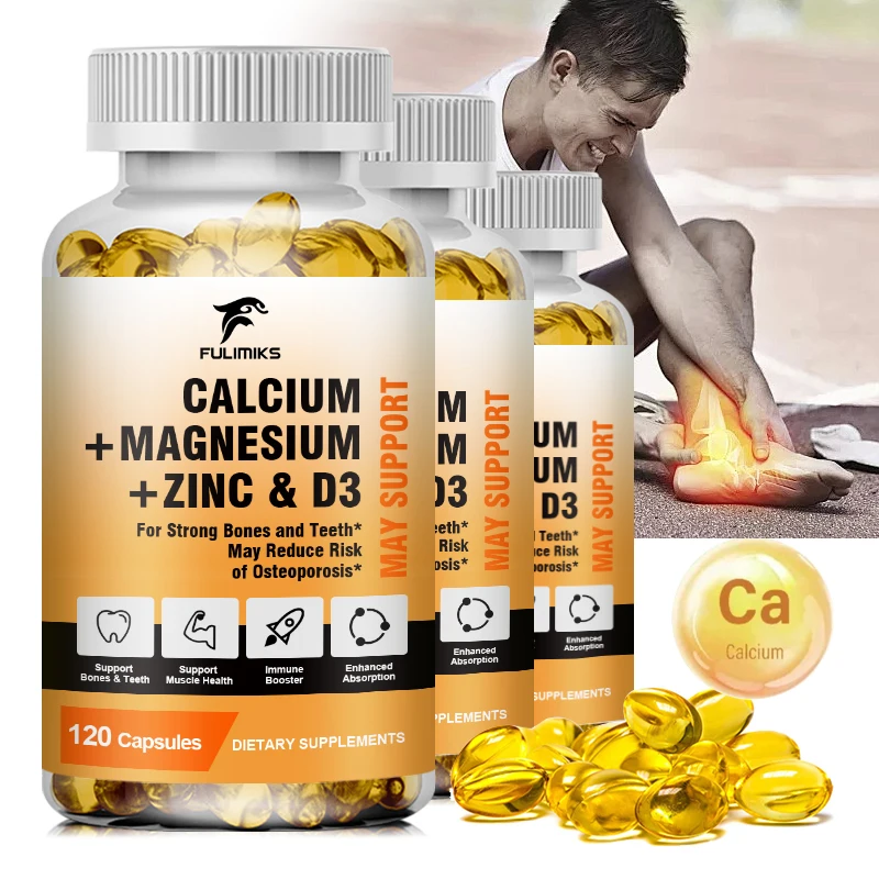 

5X Calcium Magnesium Zinc + Vitamin D3 Capsules - Nervous System Digestion Teeth Muscle Overall Health Supplement