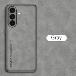 Sheepskin Leather Back Cover with TPU Soft Bumper - Shockproof Phone Case - Samsung A56 4G (Gray - 03)