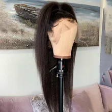 

26Inch 180%Density Long Yaki Straight Synthetic Lace Front Wig For Women Preplucked Heat Resistant Fiber Hair Daily Wear Wig