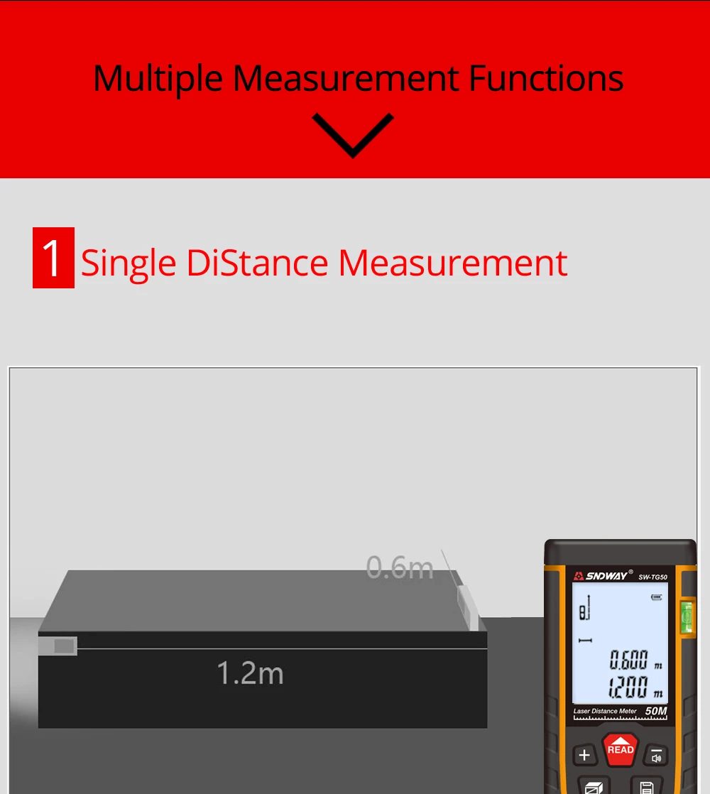 SNDWAY 50M 70m 100m 120m Laser distance meter/laser range finder measure tape la