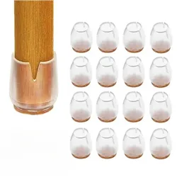 Silicone Chair Leg Floor Protectors with Felt Pads - Set of 32/16 for Hardwood and Tile Flooring (Transparent)