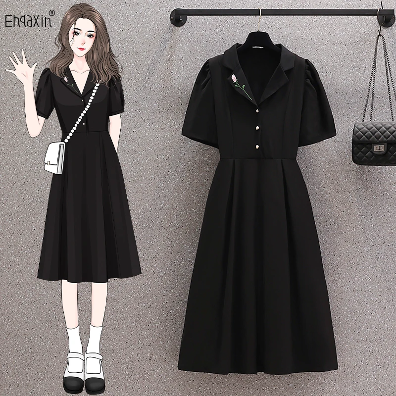 

EHQAXIN New Ladies Dress Fashion Loose 2022 Embroidered Flower V-Neck Buttons Lace-Up A-Line Dresses For Females L-4XL