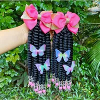 2pack Hair 8inch Kids Braided Ponytail with Beads and Bow  Customized Kids Braided Ponytail with Beds Beads and Butterfly 1