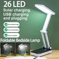 Foldable 26LED Desk Lamp Rechargeable Solar Bedside Table 4500K-6000K Flicker-free Eye Protection Table Lamp 2 Gears USB Charge 1