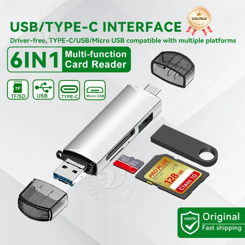 6-in-1 Multifunction USB Card Reader & Flash Drive Adapter