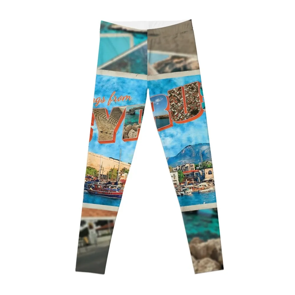 

Greetings from Cyprus Vintage style retro souvenir Leggings for girls workout shorts sports for push up Womens Leggings