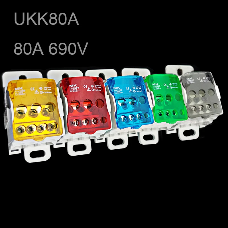 Description Picture 2 of item1Pcs Terminal Block UKK80A Din Rail 1 in Many Out Distribution Box Universal Electric Wire Connector Red Yellow Blue Green