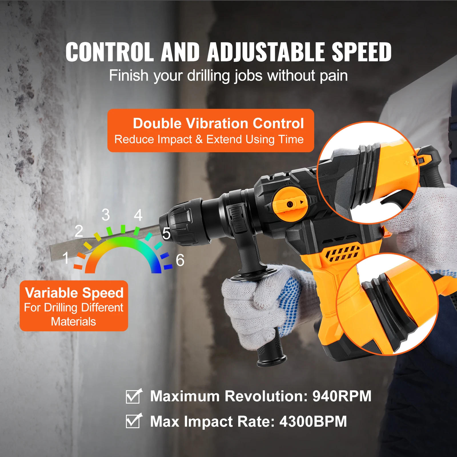 Corded Rotary Hammer Drill for Concrete and Metal