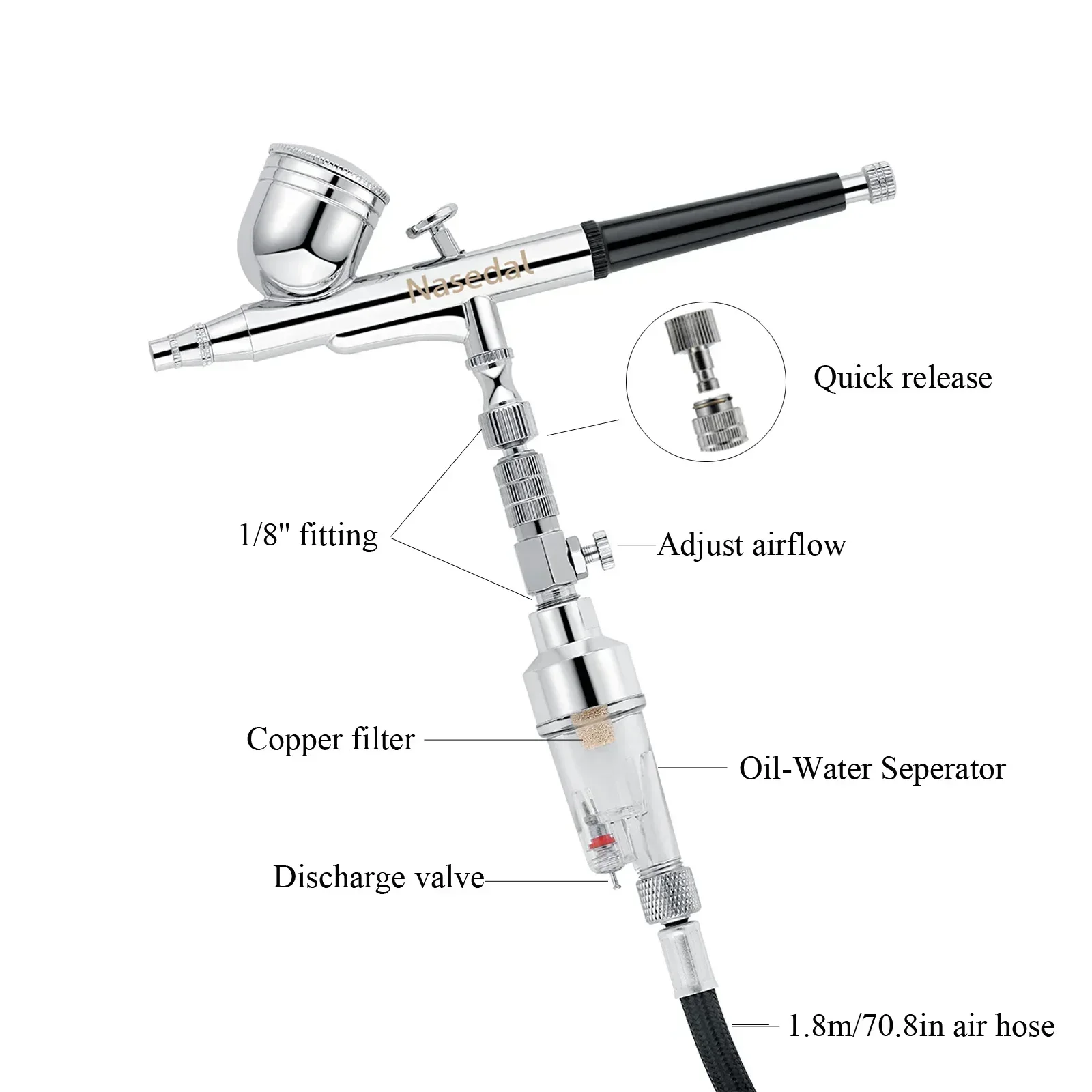 Nasedal NT-19 Dual-Action Airbrush Compressor Kit 0.3mm Airbrush Spray Gun for Nail Airbrush Model Cake Car Fish Shoes Painting 6