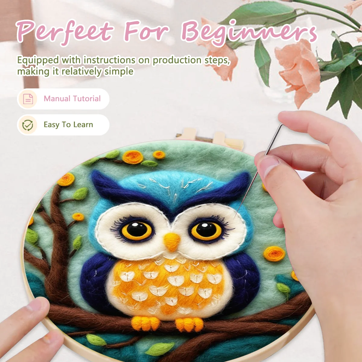 Owl Pattern Wool Felting Painting Kit Animal for Beginners Diy Felt Crafts Package Felt Needle for Handwork Craft RUOPOTY 1 Pack