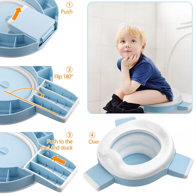 Bebamour Orinal De Viaje Plegable – Asiento Portátil Con 32 Fundas, Bolsa De Transporte, Para Coche Y Exteriores (Diseño Búho)