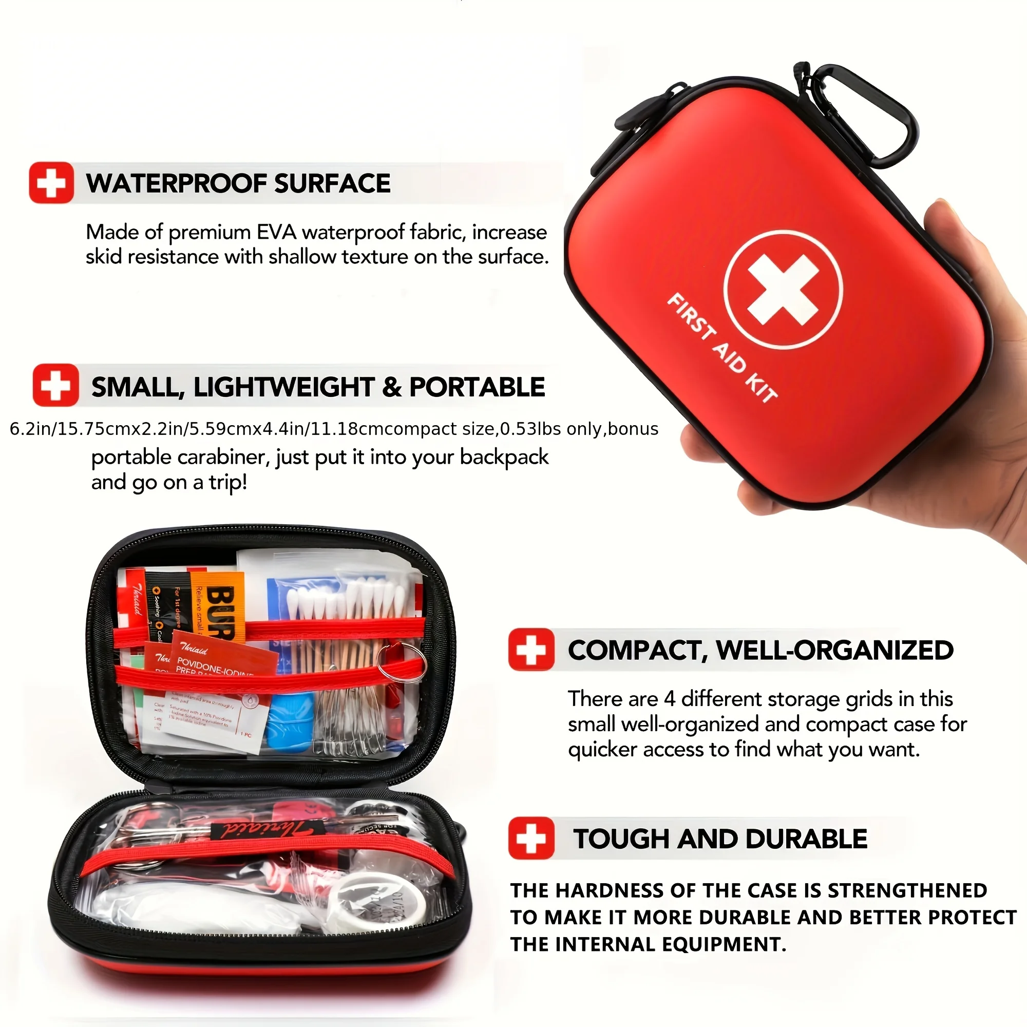 First Aid Kit Complete, 104Pcs Water-Resistant Hard Shell Small Case. Perfect For Travel, Outdoor, Home, Office,Camping, Hiking 2