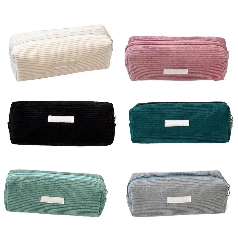 Corduroy Pencil Case Large Capacity Pencil Cases Stationery Solid Color Kawaii School Supplies Zipper Pouch