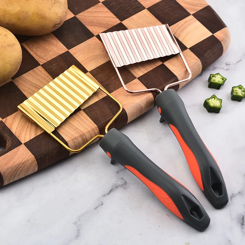 Stainless Steel Handheld Cut Potatoes Knife French Fry Cutters Home Ripple Fries Slicers Fruit Vegetable Tools Kitchen Gadgets