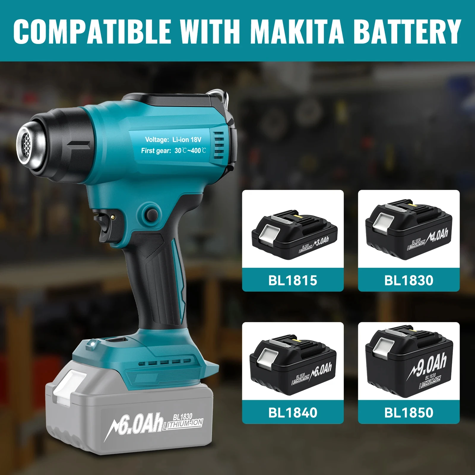 Hot air gun Heat gun Mini hot air gun Cordless Heat gun For Makita 18V Battery Wireless Battery 350W 122℉-990℉ Adjustable Powered