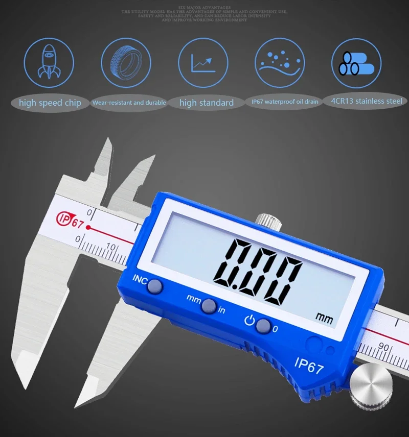 Description Picture 3 of itemIP67 Waterproof And Oil-Proof Digital Caliper High-Precision Stainless Steel Electronic Vernier Caliper Step Depth Measurement