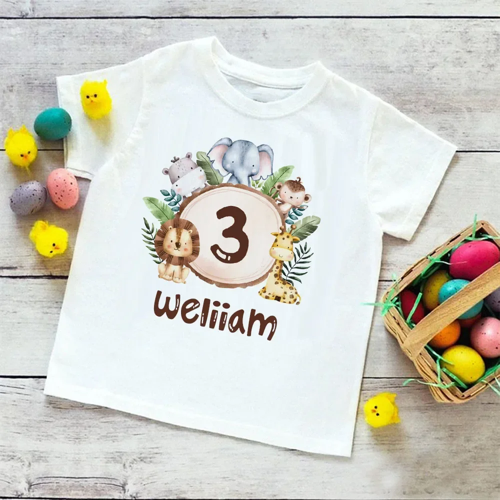 Personalized Birthday Shirt 1-9 Year T-Shirt Wild Tee Boys Birthday Party T Shirt Wild Animal with Name Clothes Kids Gifts Tops